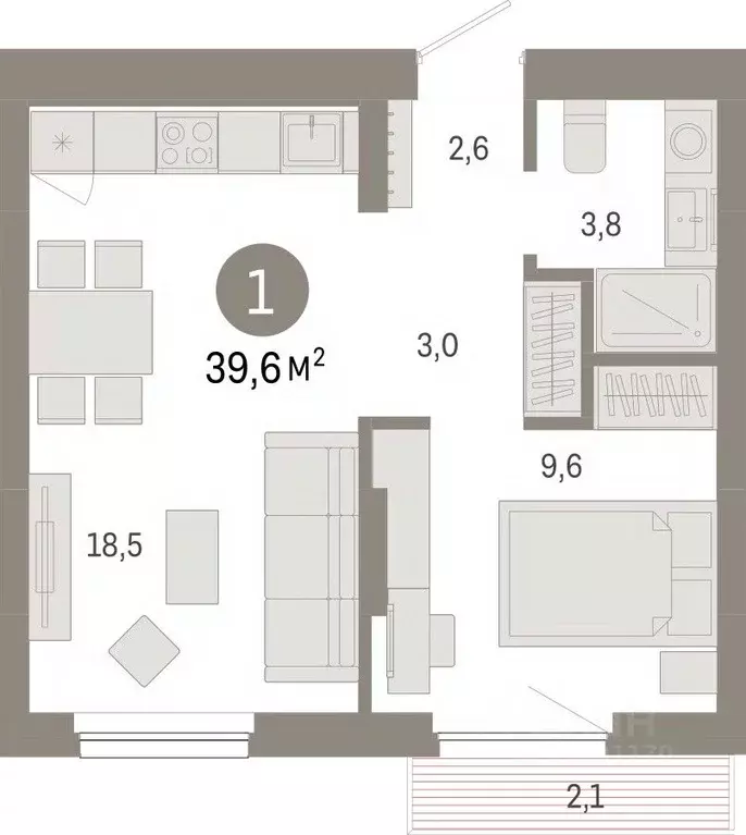 1-к кв. Новосибирская область, Новосибирск Лебедевский кв-л, 1/4 (39.6 ... - Фото 1