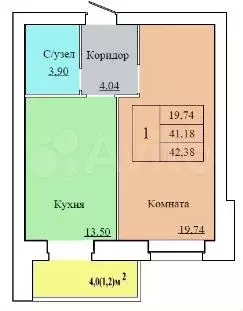 1-к. квартира, 42,7 м, 1/12 эт. - Фото 0