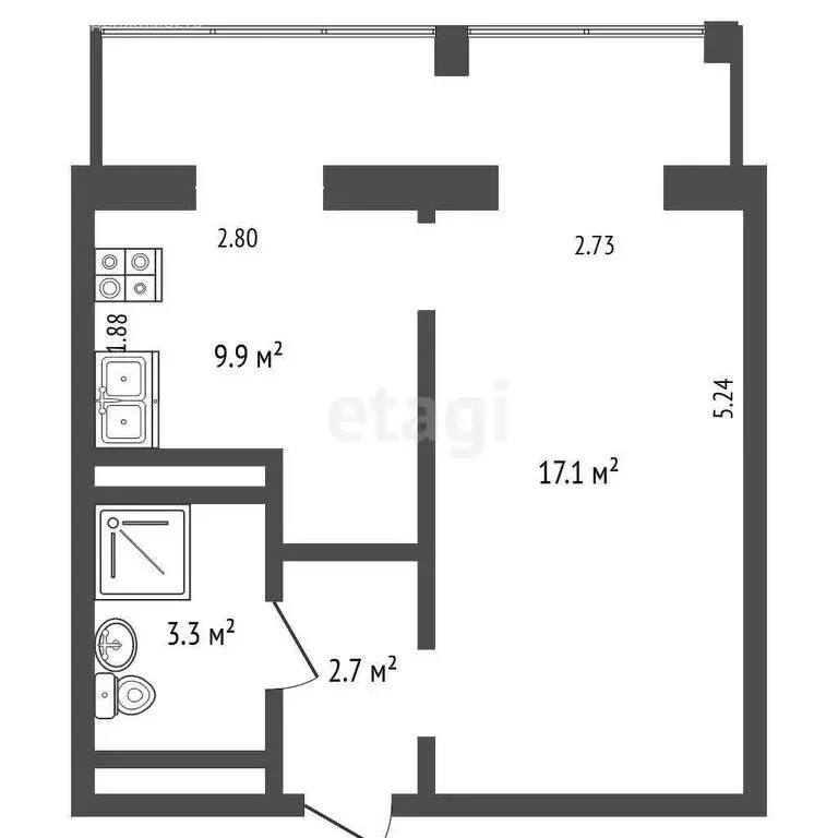 1-комнатная квартира: Омск, Транссибирская улица, 1 (33 м) - Фото 0