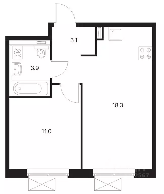 1-к кв. Московская область, Одинцово ул. Рябиновая, 3 (38.0 м) - Фото 2
