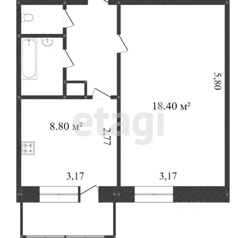 1-к кв. Белгородская область, Белгород ул. Виктора Лосева, 27 (33.3 м) - Фото 2