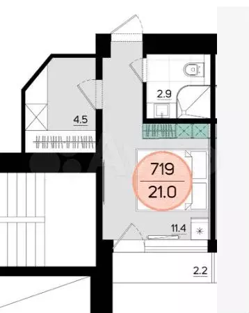 Апартаменты-студия, 21 м, 7/19 эт. - Фото 0