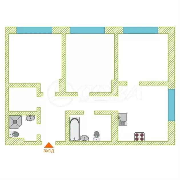 2-комнатная квартира: Тюмень, Стройотрядовская улица, 12 (60 м) - Фото 1