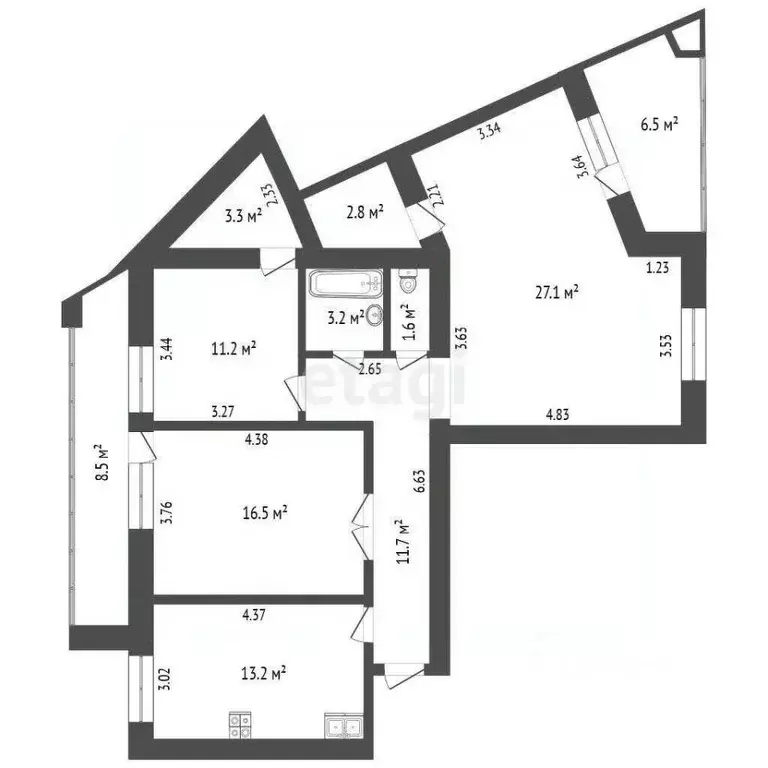 3-к кв. Тюменская область, Тюмень ул. Василия Гольцова, 10 (90.6 м) - Фото 2