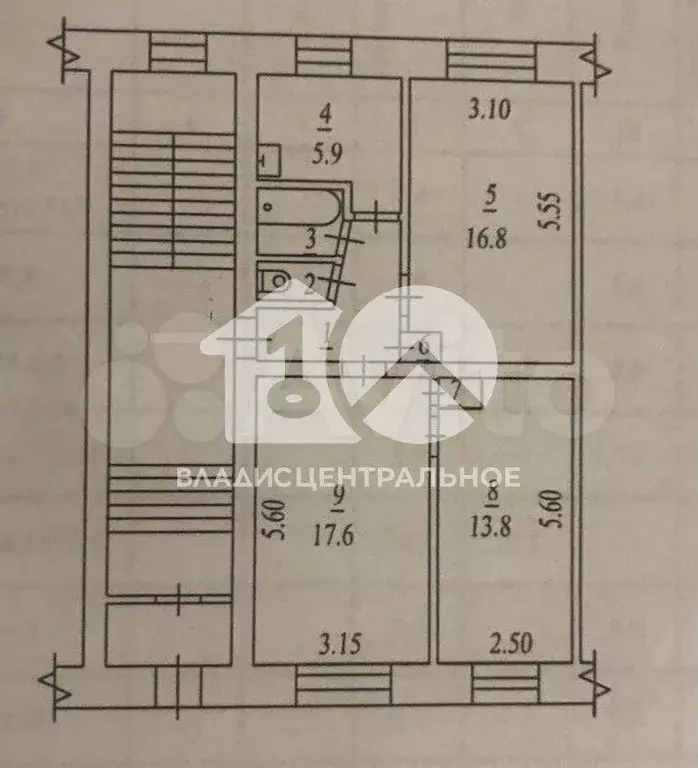 3-к. квартира, 59,1 м, 1/5 эт. - Фото 0