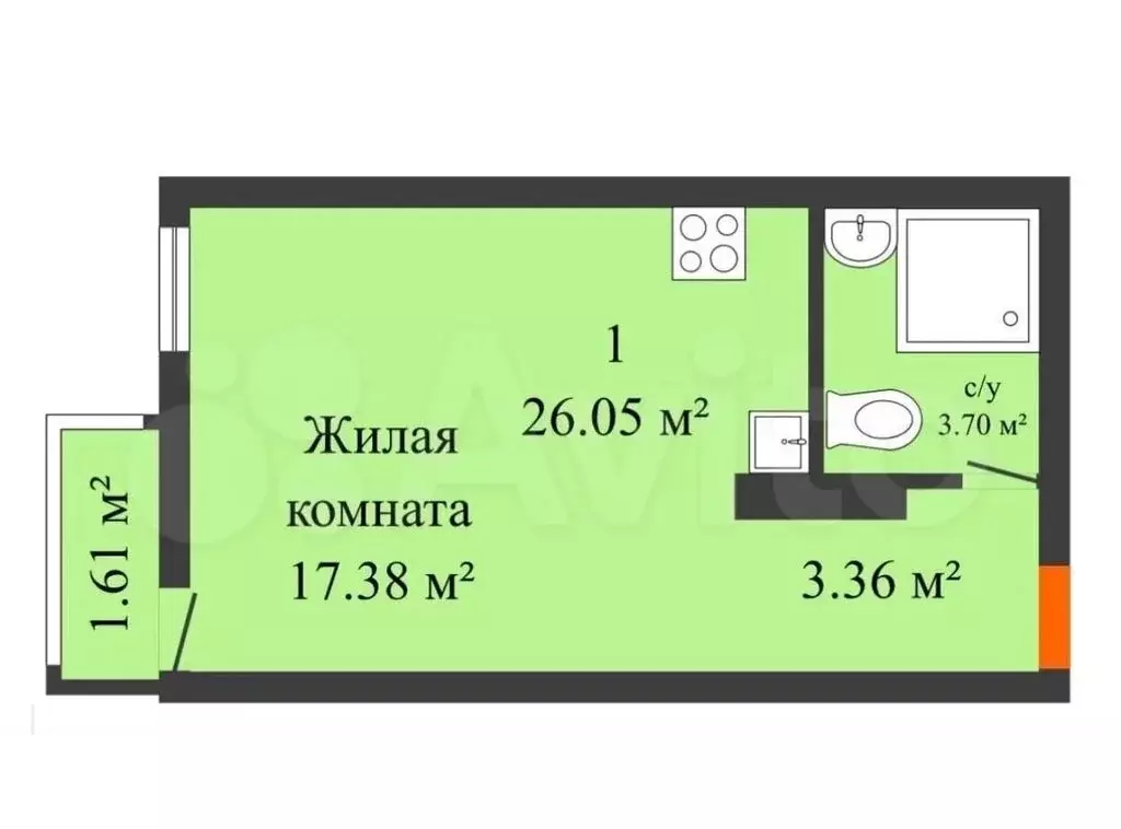 Квартира-студия: Ростов-на-Дону, проспект Ленина, 46/2 (26 м) - Фото 1