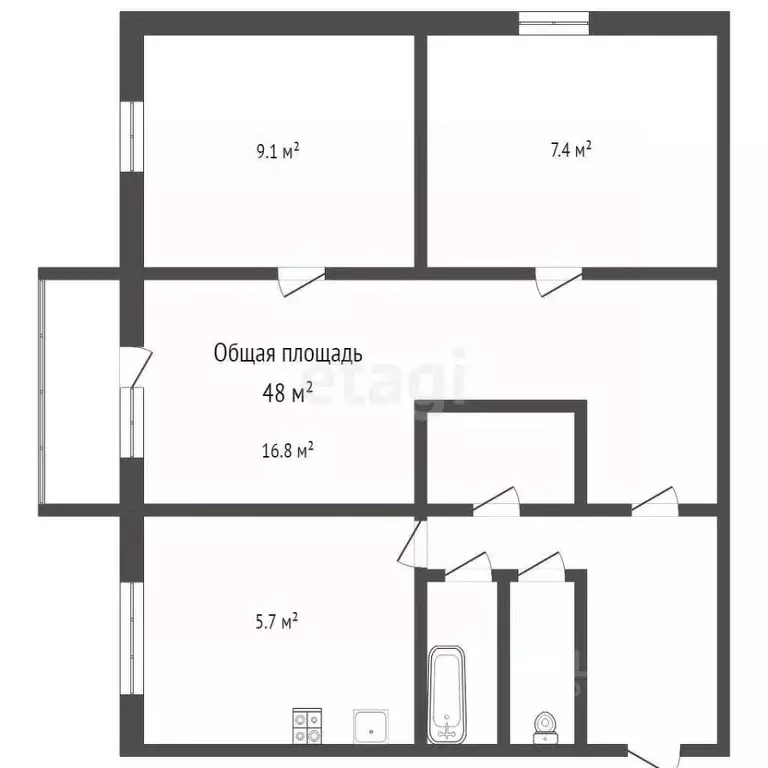 3-к кв. Брянская область, Брянск Орловская ул., 26 (48.0 м) - Фото 1