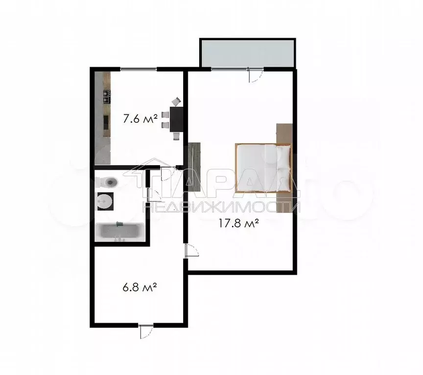 1-к. квартира, 36,9 м, 4/9 эт. - Фото 0