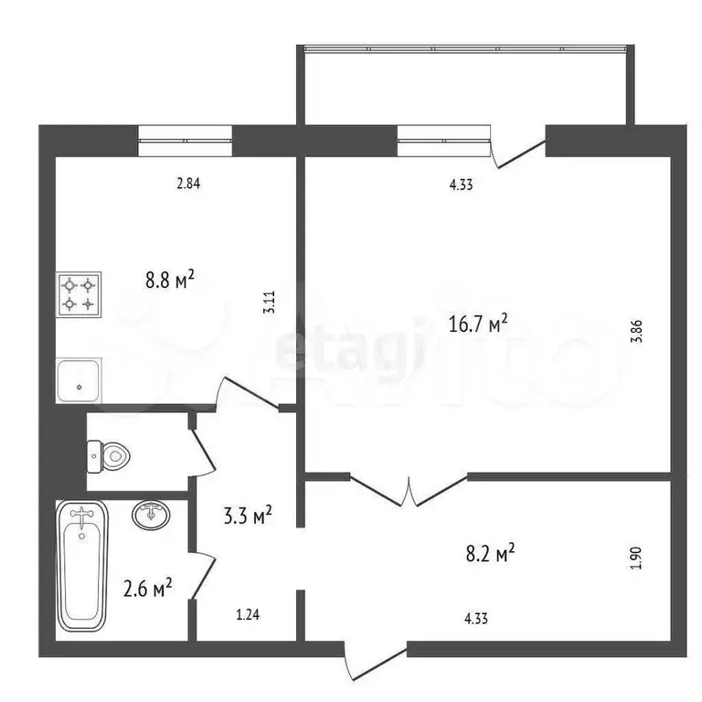 1-к. квартира, 40,7 м, 9/10 эт. - Фото 1