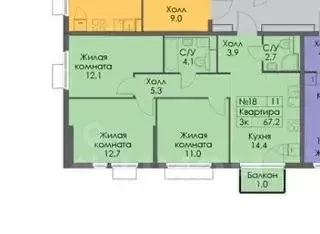 3-к кв. Санкт-Петербург Кантемировская ул., 13 (66.2 м) - Фото 2