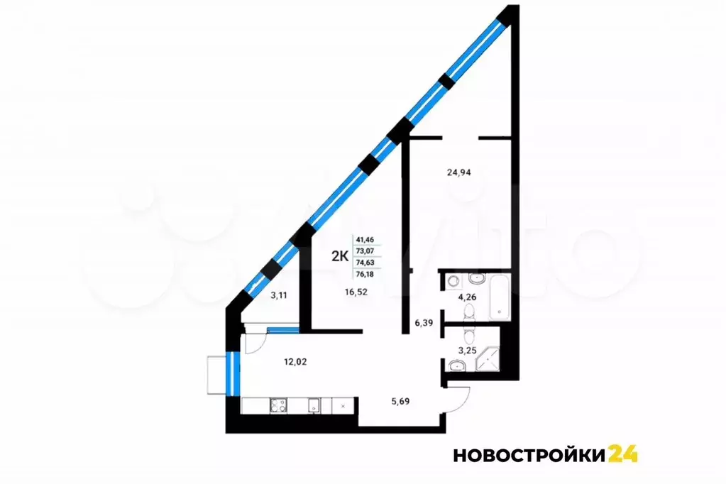 2-к. квартира, 74,7 м, 12/21 эт. - Фото 1