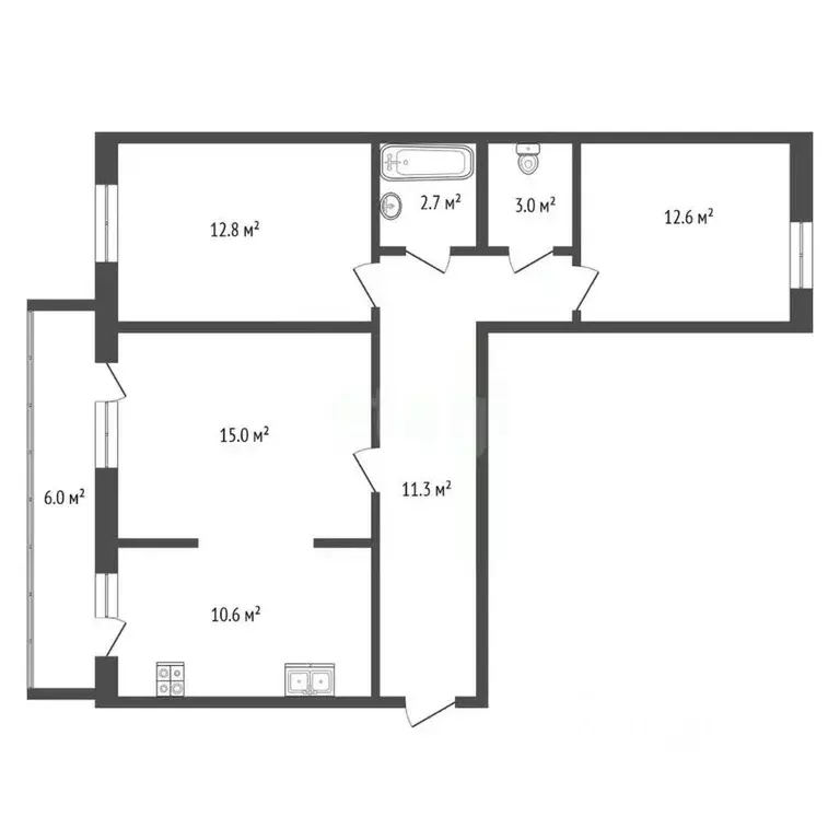 3-к кв. Тюменская область, Тюмень ул. Ю.-Р.Г. Эрвье, 16к1 (70.0 м) - Фото 2