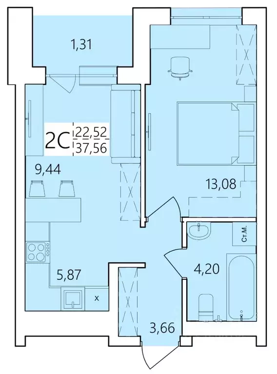 2-к кв. Башкортостан, Уфа ул. Пожарского, 237 (37.56 м) - Фото 1