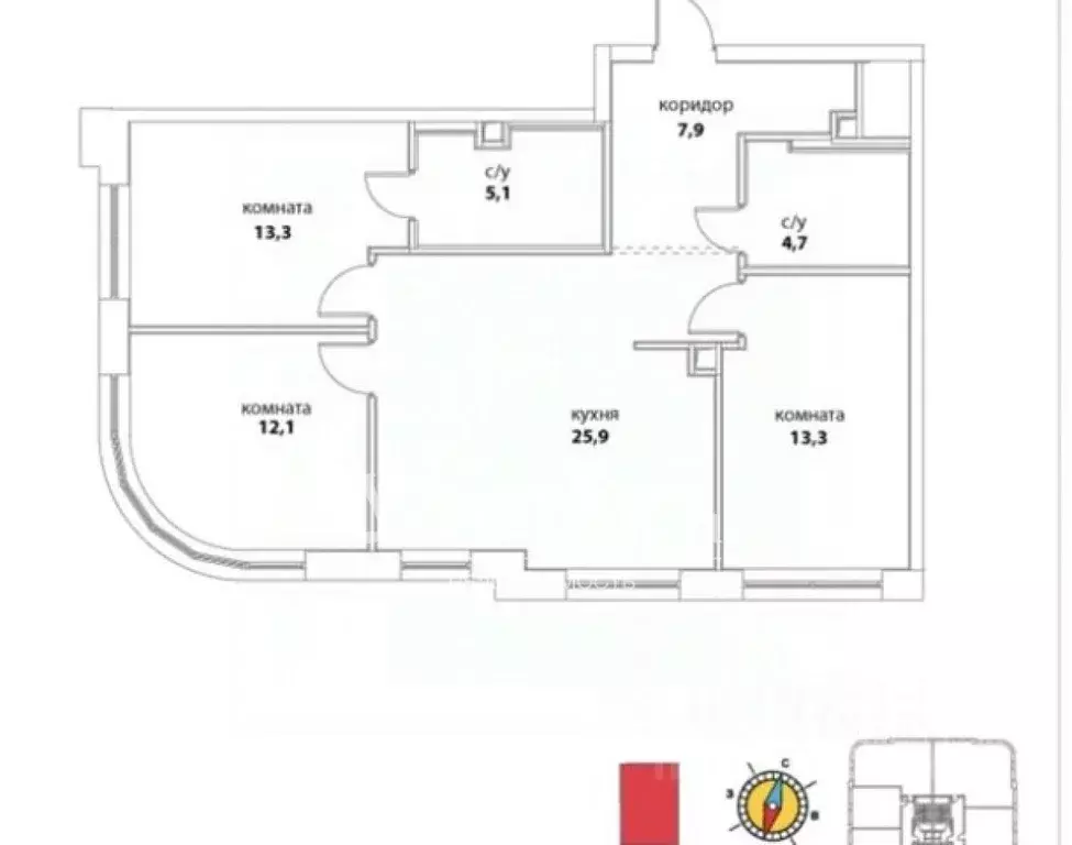 3-к кв. Москва ул. Василия Ланового, 7с1 (85.0 м) - Фото 2