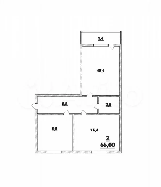 2-к. квартира, 54,5 м, 3/7 эт. - Фото 0
