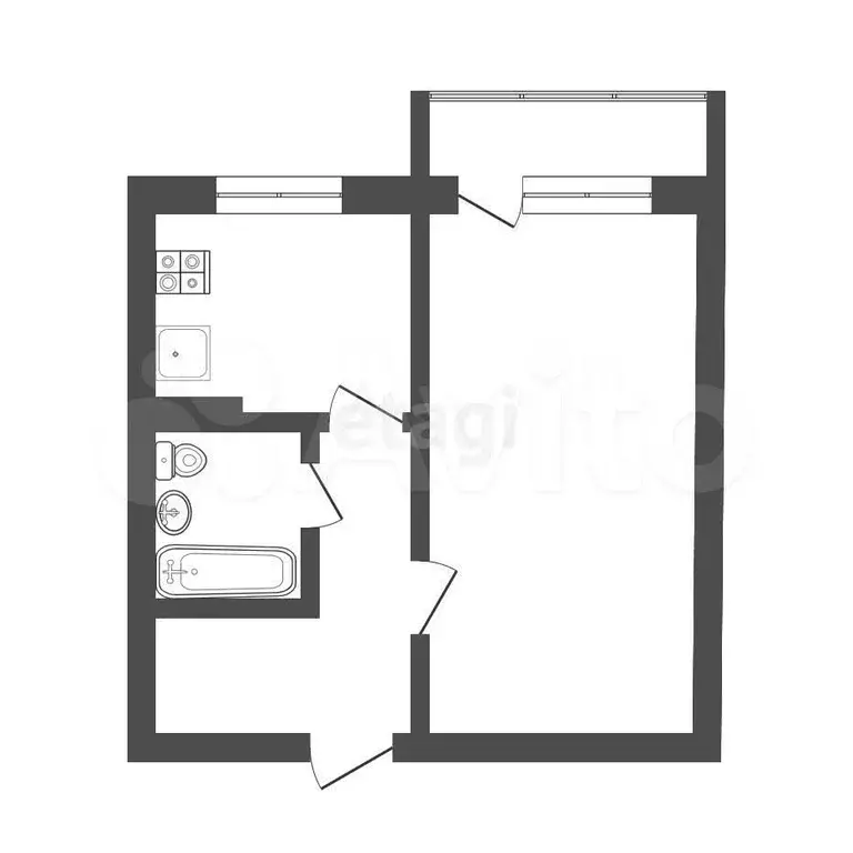 1-к. квартира, 32,5 м, 5/6 эт. - Фото 0