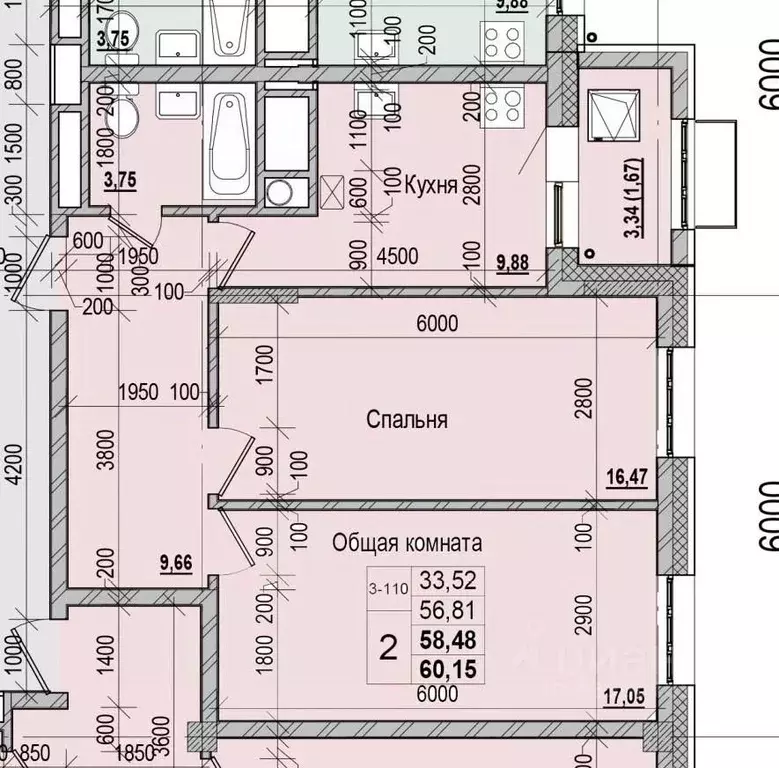 2-к кв. Саха (Якутия), Якутск ул. Чкалова, 47 (58.48 м) - Фото 1