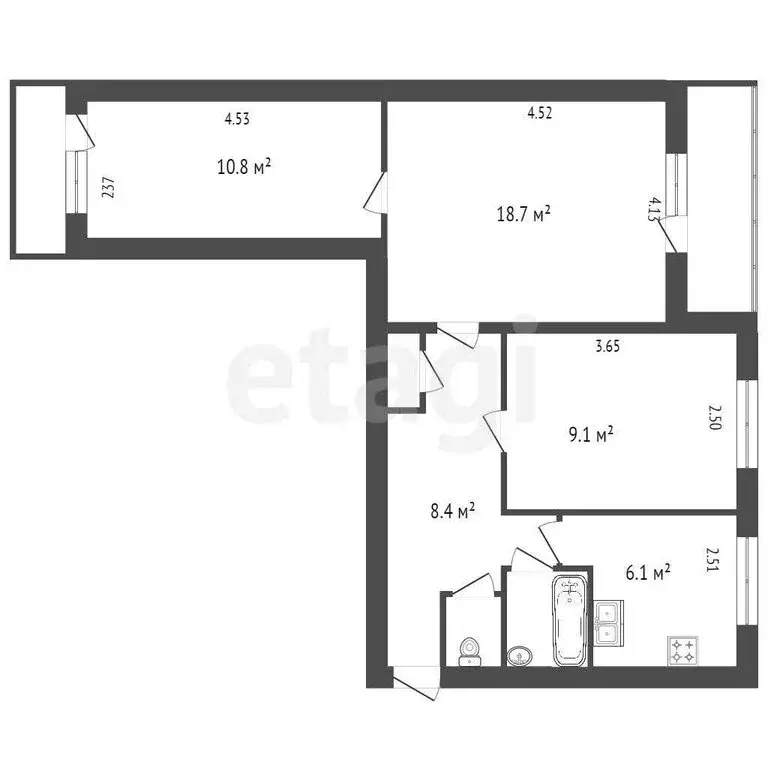 3-комнатная квартира: Санкт-Петербург, проспект Косыгина, 11к2 (56.7 ... - Фото 0