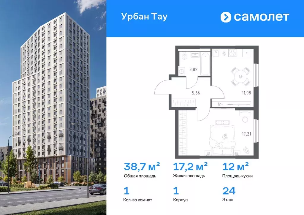 1-к кв. Башкортостан, Уфа ул. Минигали Губайдуллина, 8к9 (38.67 м) - Фото 1
