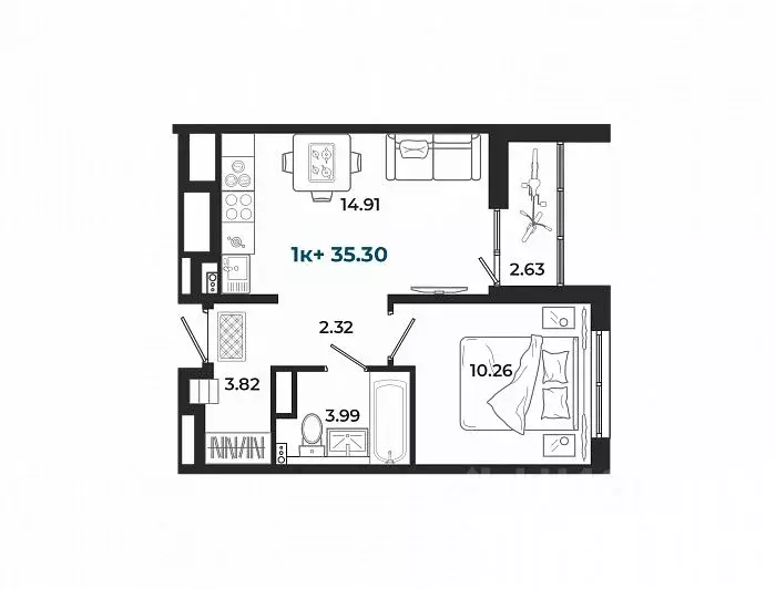1-к кв. Тюменская область, Тюмень ул. Селекционная, 4 (36.0 м) - Фото 2