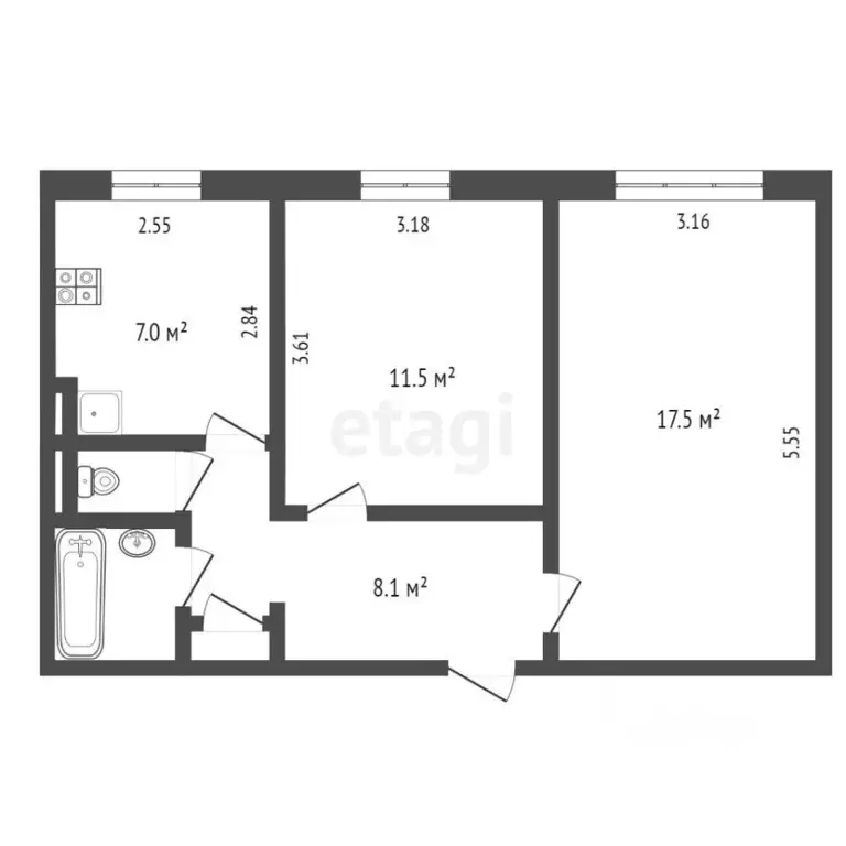 2-к кв. Ямало-Ненецкий АО, Ноябрьск ул. Ленина, 19 (42.4 м) - Фото 2