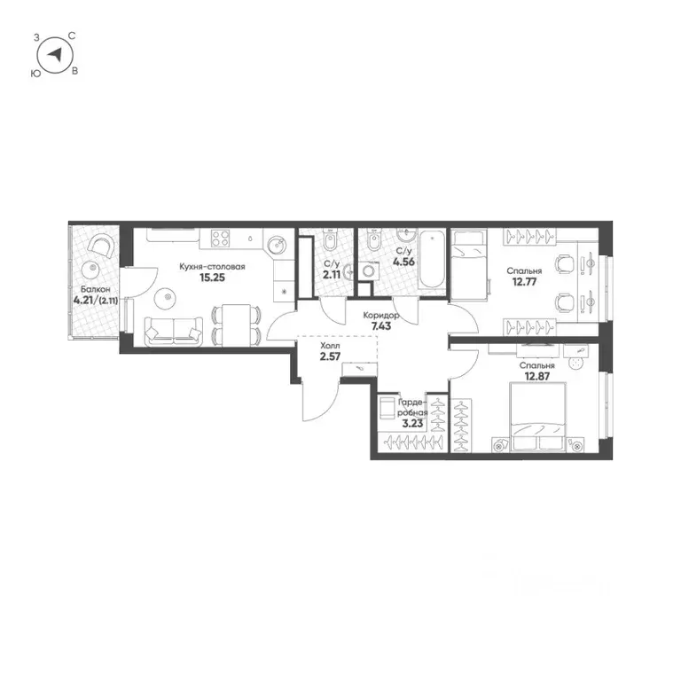 2-к кв. Свердловская область, Екатеринбург Солнечный жилрайон,  (62.9 ... - Фото 1