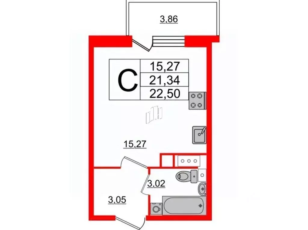 Студия Санкт-Петербург ул. Среднерогатская, 16к2 (21.3 м) - Фото 2