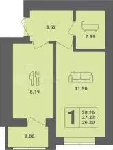 1-к. квартира, 27,2 м, 1/6 эт. - Фото 1