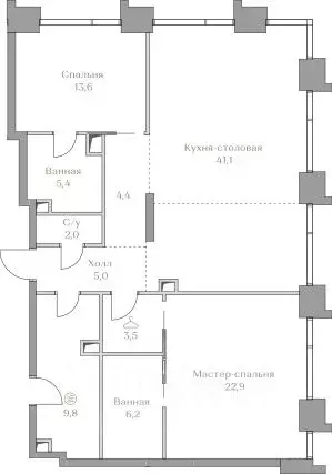 2-к кв. Москва Коллекция Лужники жилой комплекс (113.9 м) - Фото 0