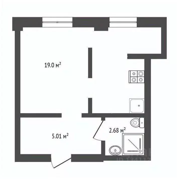 Студия Белгородская область, Белгород ул. Семейная, 21 (28.0 м) - Фото 2
