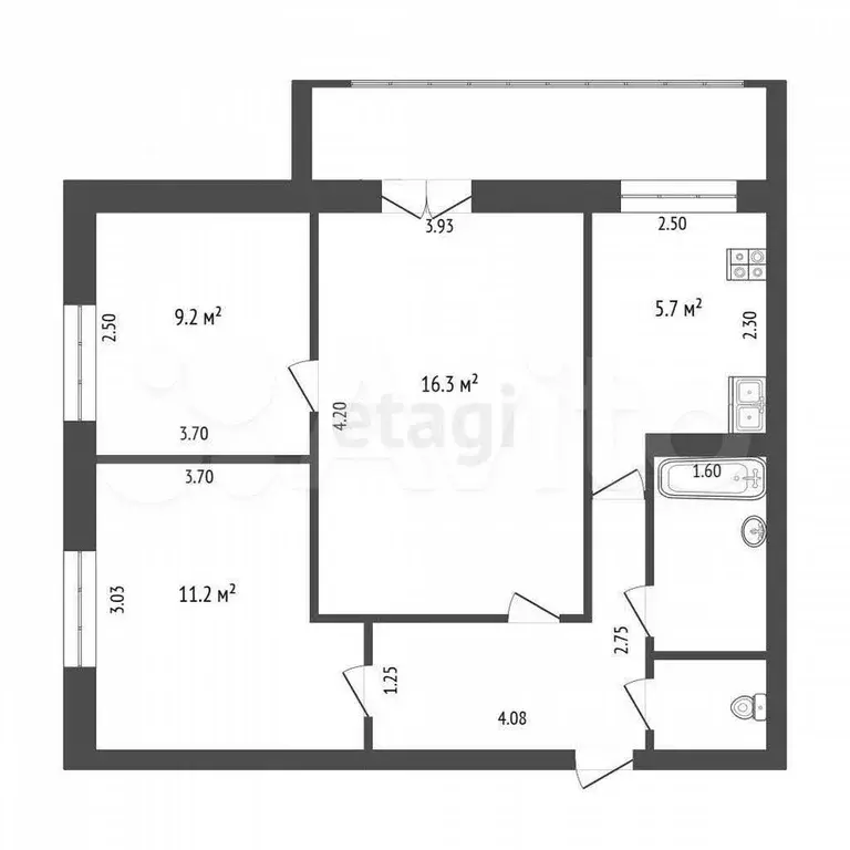 3-к. квартира, 53 м, 3/9 эт. - Фото 0