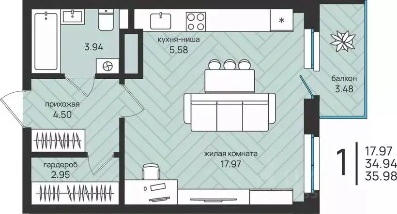 Студия Архангельская область, Архангельск Московский просп. (35.98 м) - Фото 0