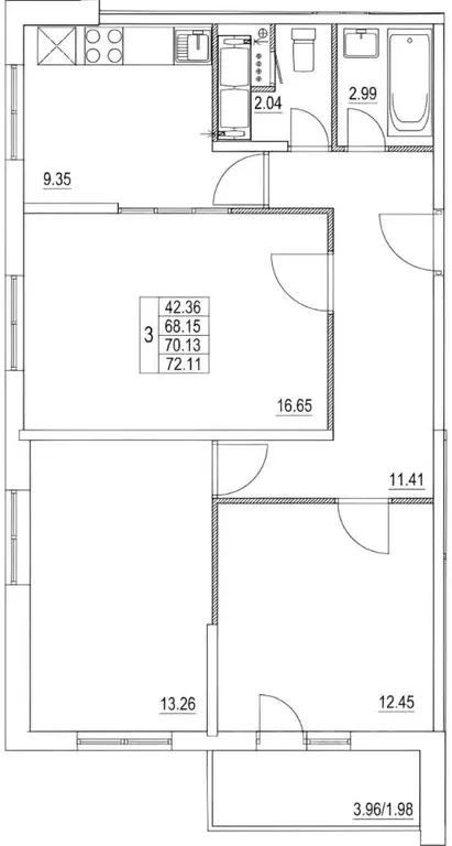 3-к кв. Москва Муравская ул., 42к1 (69.0 м) - Фото 2
