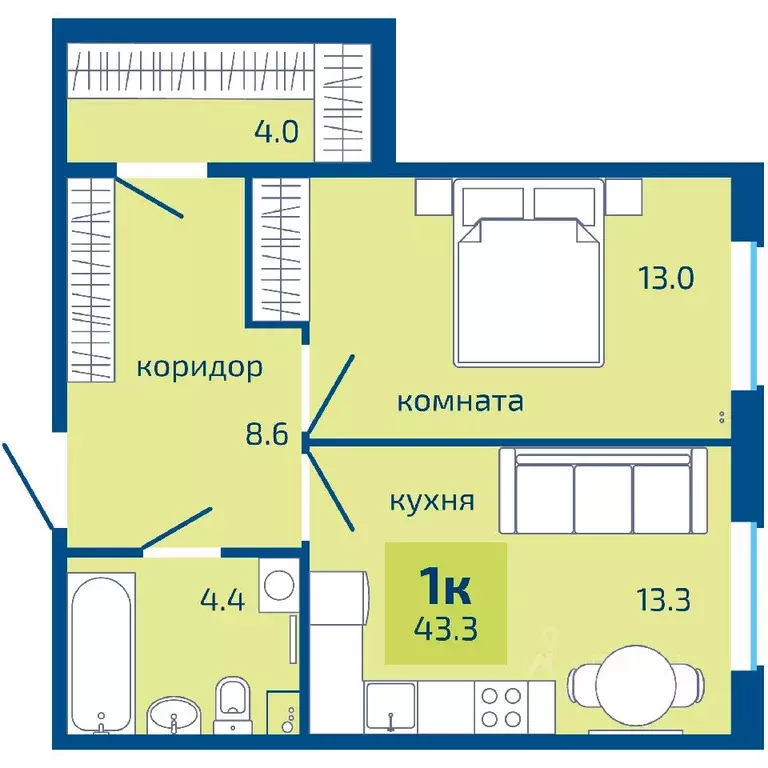 1-к кв. Пермский край, Пермь ул. Старшего Лейтенанта Гачегова (43.3 м) - Фото 0