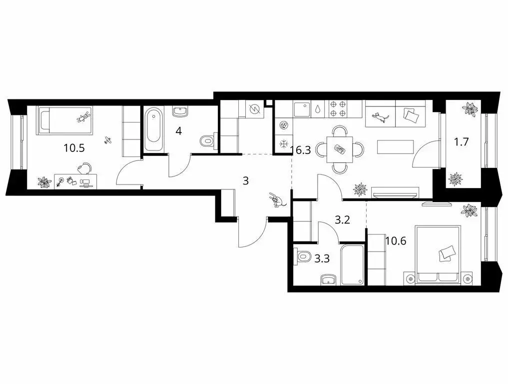 2-комнатная квартира: Казань, Ботаническая улица (60.1 м) - Фото 1