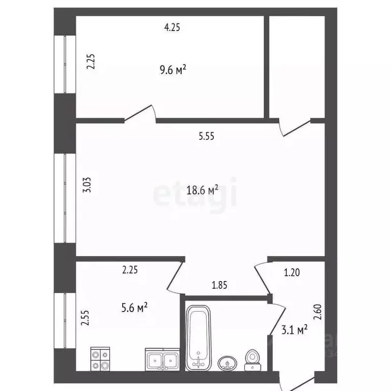 2-к кв. Тюменская область, Тюмень Киевская ул., 56 (42.2 м) - Фото 0