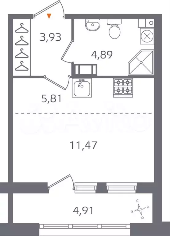 Квартира-студия, 28,6 м, 11/15 эт. - Фото 0