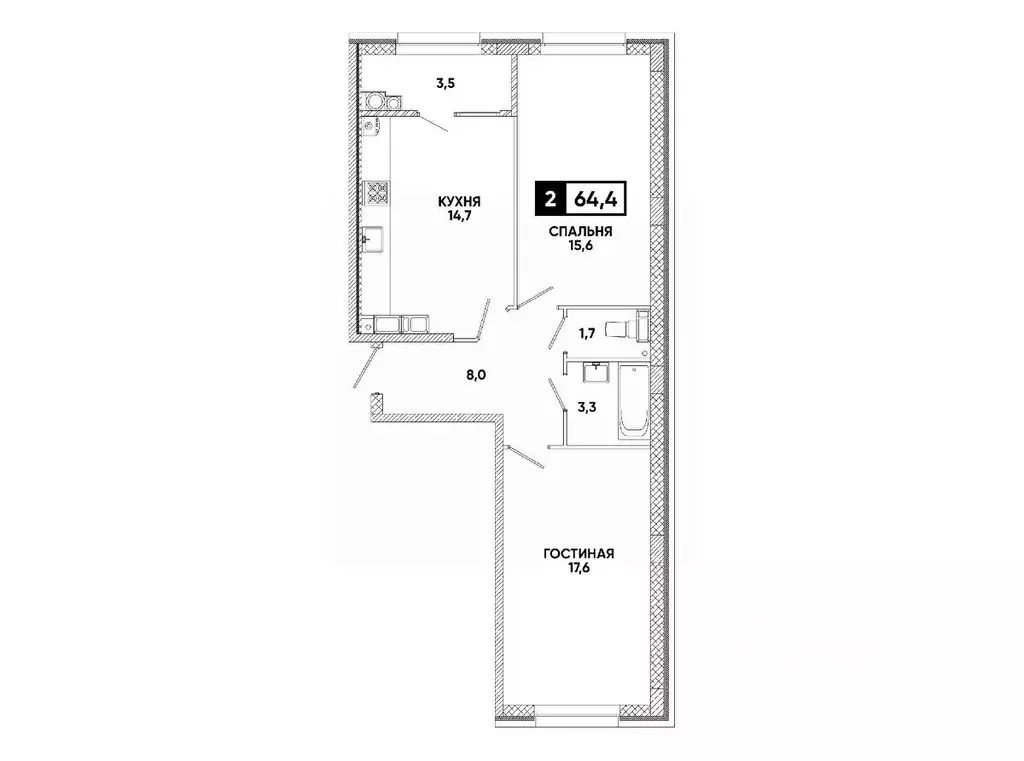 2-к кв. Ставропольский край, Ставрополь ул. Андрея Голуба, 12к8 (64.4 ... - Фото 1