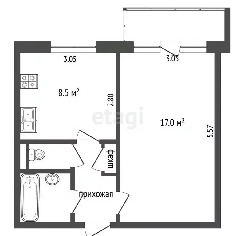 1-к кв. Челябинская область, Челябинск Кавказская ул., 29 (34.0 м) - Фото 1