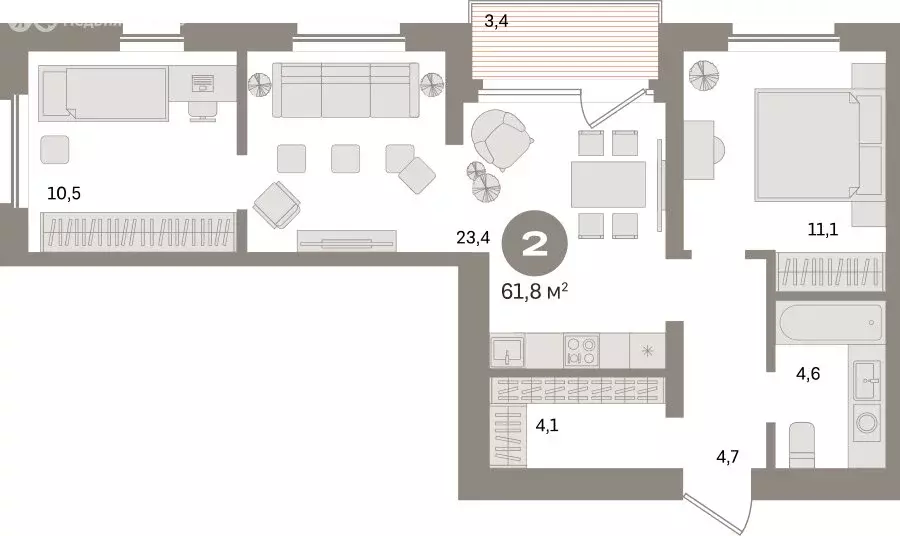 2-комнатная квартира: Екатеринбург, улица Советских Женщин (61.8 м) - Фото 1