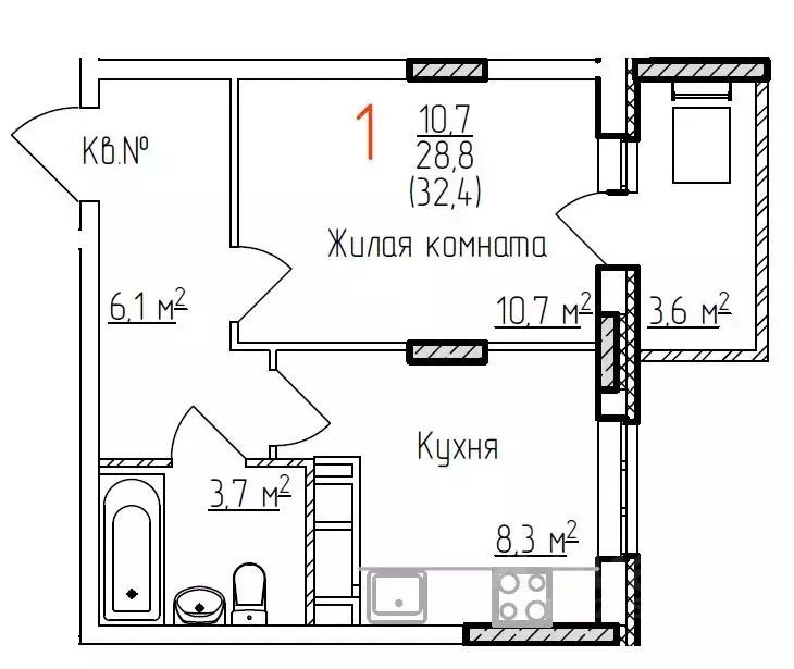 1-к кв. Владимирская область, Владимир Добросельская ул., 180 (32.4 м) - Фото 0