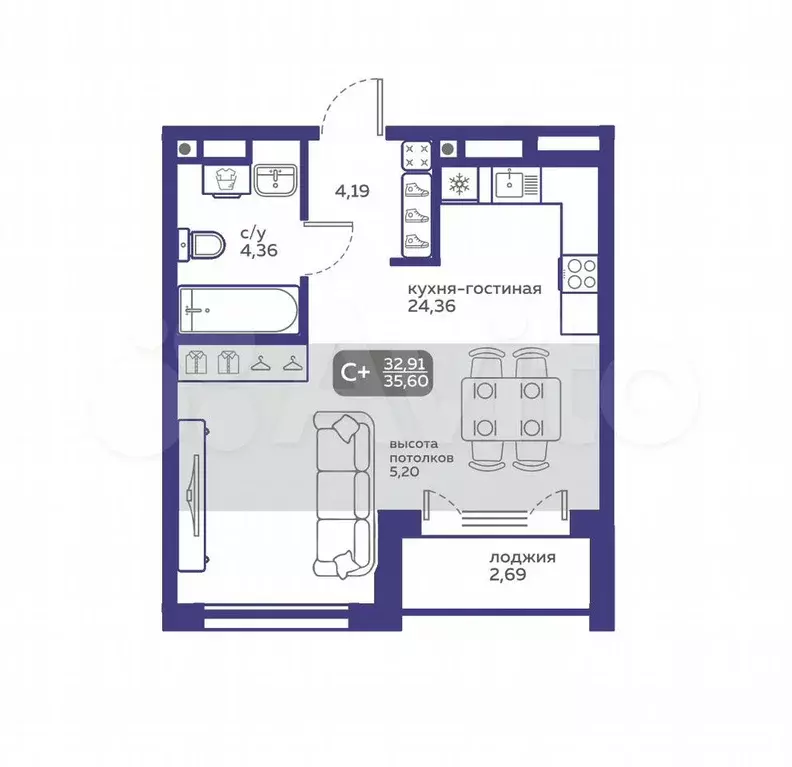 Квартира-студия, 33 м, 15/15 эт. - Фото 1