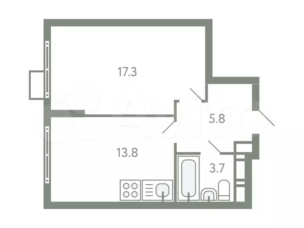 1-к. квартира, 40,6 м, 3/9 эт. - Фото 0