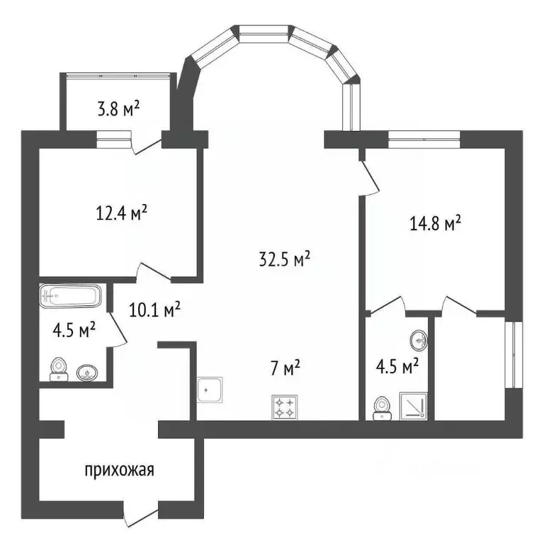 3-к кв. Красноярский край, Красноярск ул. Авиаторов, 34 (95.0 м) - Фото 2