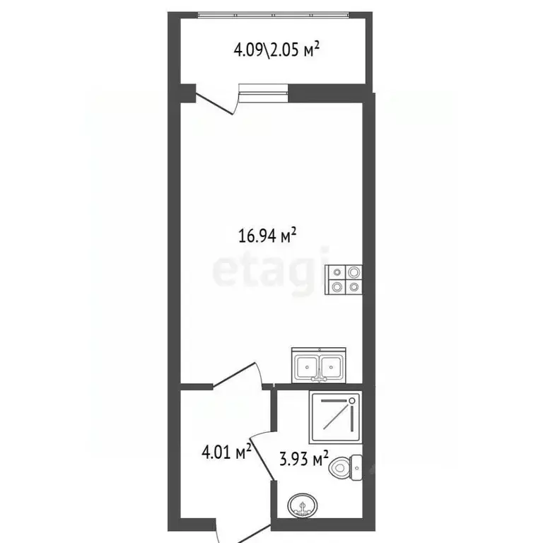 Студия Санкт-Петербург ул. Парфеновская, 7к1 (27.0 м) - Фото 2