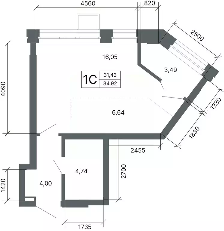 Студия Свердловская область, Екатеринбург ул. Мира, 47/6 (34.5 м) - Фото 1