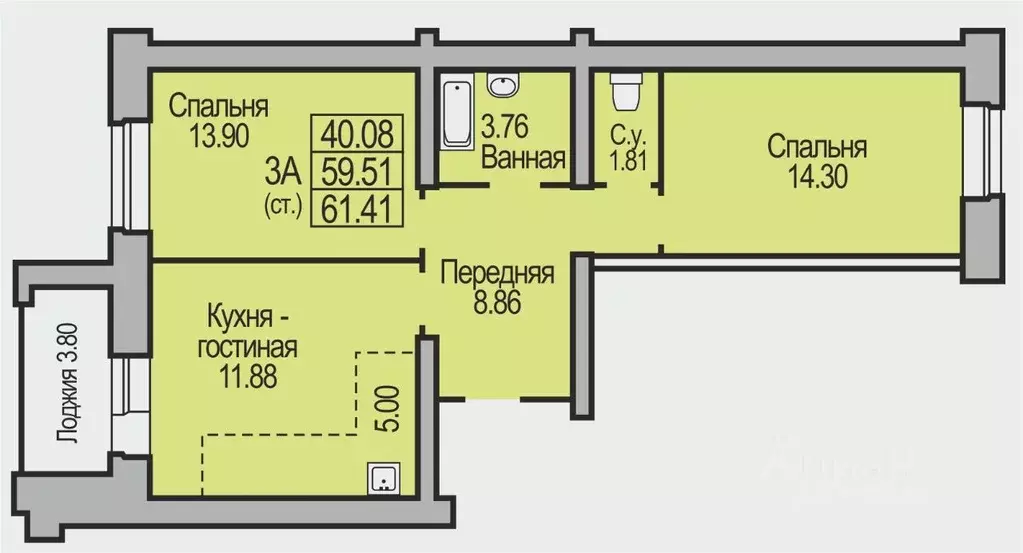 3-к кв. Новосибирская область, Бердск Южный мкр,  (61.41 м) - Фото 0