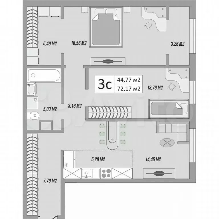 2-к. квартира, 75 м, 5/9 эт. - Фото 0