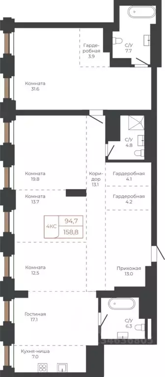 4-к кв. Алтайский край, Барнаул пл. Баварина, 8к2 (158.0 м) - Фото 1