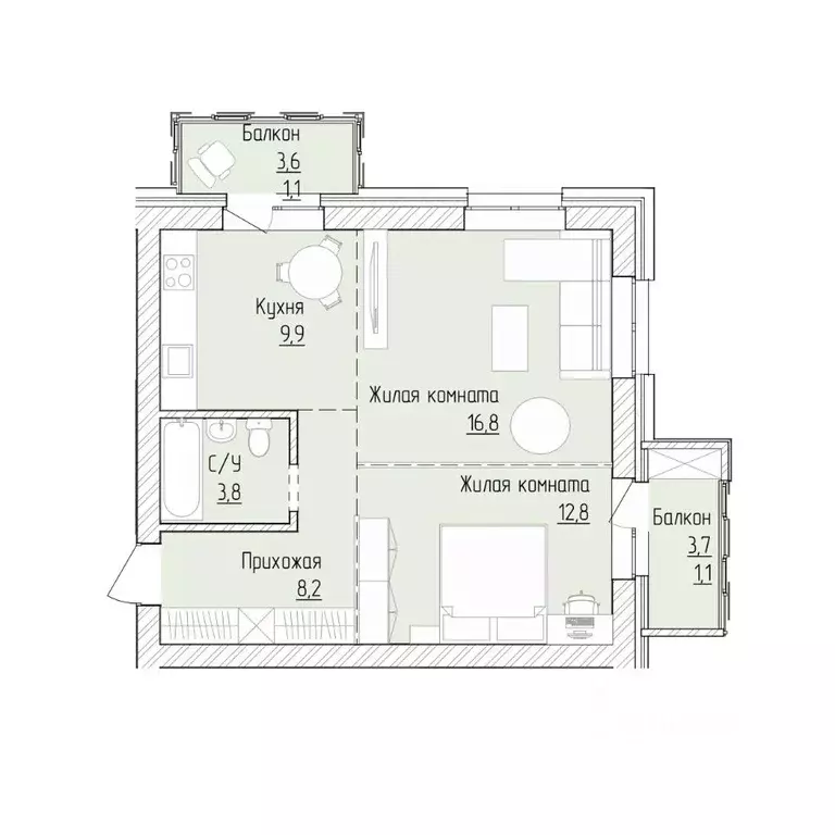 1-к кв. Алтайский край, Барнаул ВРЗ мкр, бул. 9 Января (53.7 м) - Фото 1